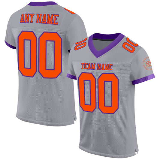 Custom Gray Orange-Purple Mesh Authentic Football Jersey - Main View
