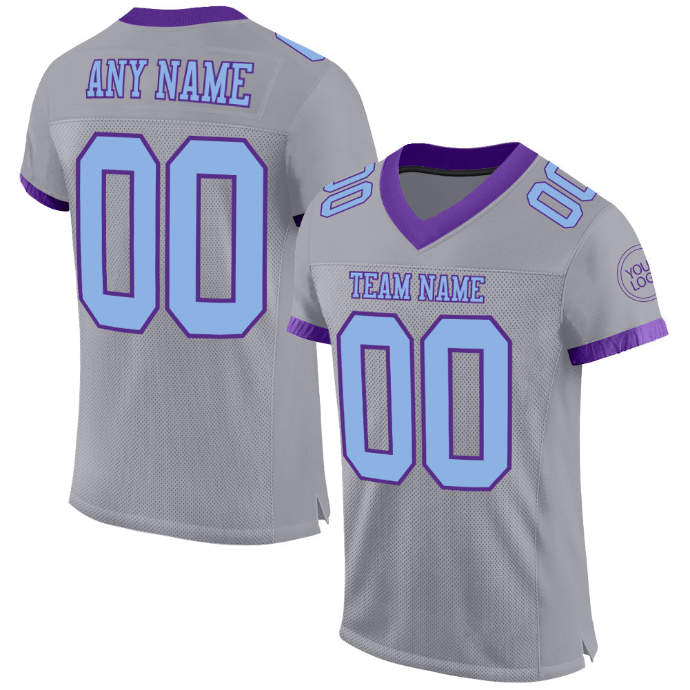 Custom Gray Light Blue-Purple Mesh Authentic Football Jersey - Main View