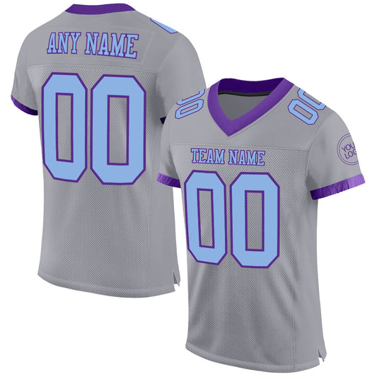 Custom Gray Light Blue-Purple Mesh Authentic Football Jersey - Main View