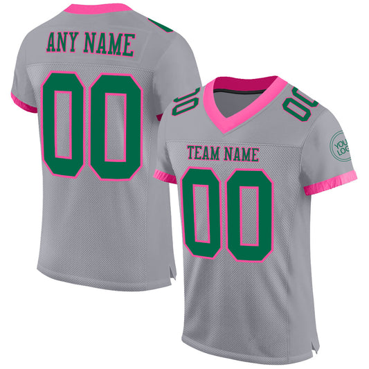 Custom Gray Kelly Green-Pink Mesh Authentic Football Jersey - Main View