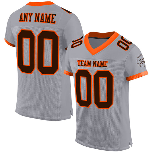 Custom Gray Brown-Orange Mesh Authentic Football Jersey - Main View