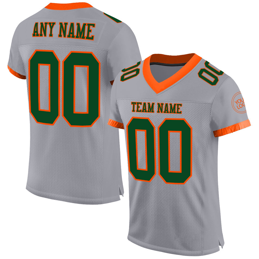 Custom Gray Green-Orange Mesh Authentic Football Jersey - Main View