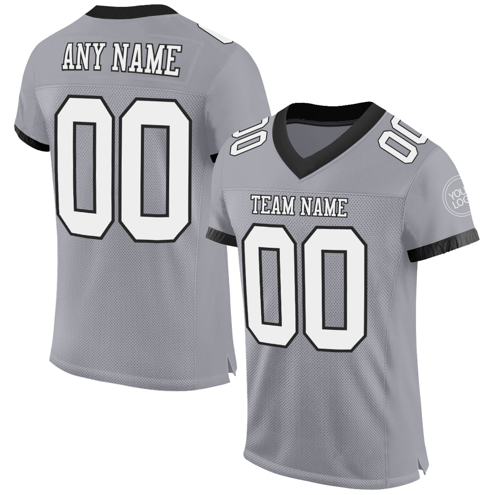 Custom Gray White-Black Mesh Authentic Football Jersey - Main View