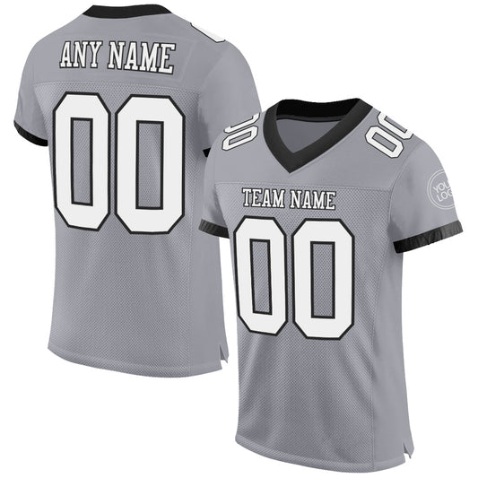 Custom Gray White-Black Mesh Authentic Football Jersey - Main View