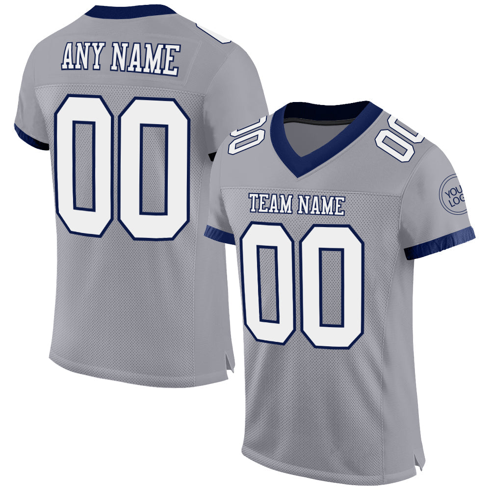 Custom Gray White-Navy Mesh Authentic Football Jersey - Main View