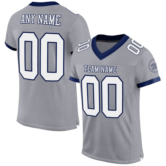 Custom Gray White-Navy Mesh Authentic Football Jersey - Main View