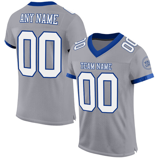 Custom Gray White-Royal Mesh Authentic Football Jersey - Main View