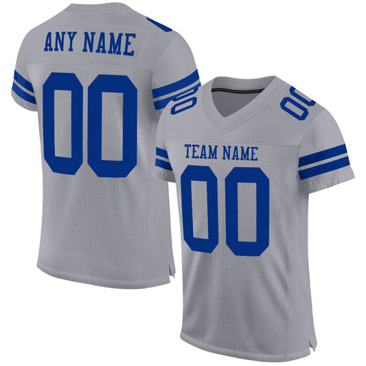Custom Gray Royal Mesh Authentic Football Jersey - Main View