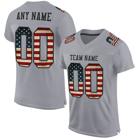 Custom Gray Vintage USA Flag-Black Mesh Authentic Football Jersey - Main View