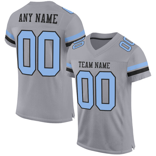Custom Gray Light Blue-Black Mesh Authentic Football Jersey - Main View