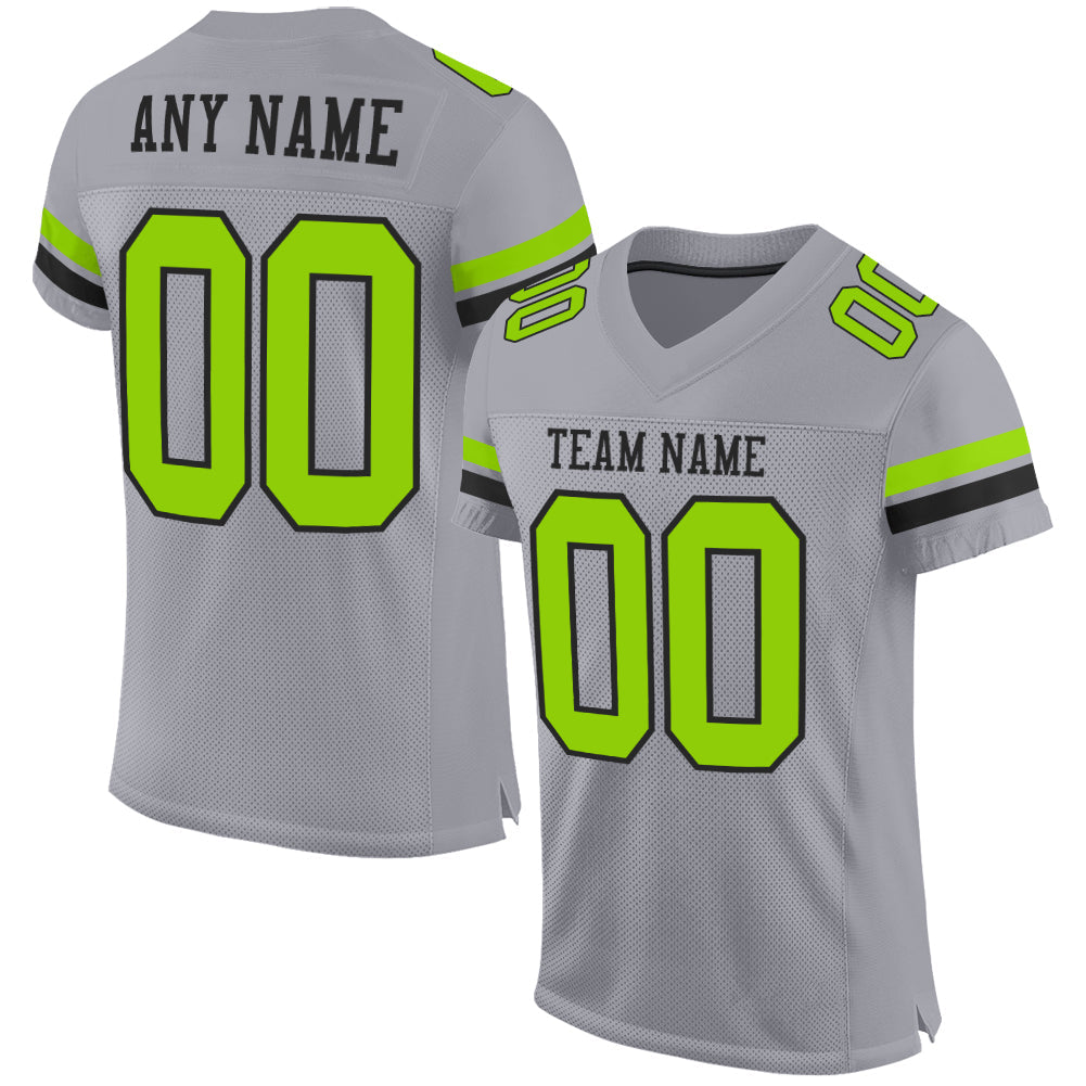 Custom Gray Neon Green-Black Mesh Authentic Football Jersey - Main View
