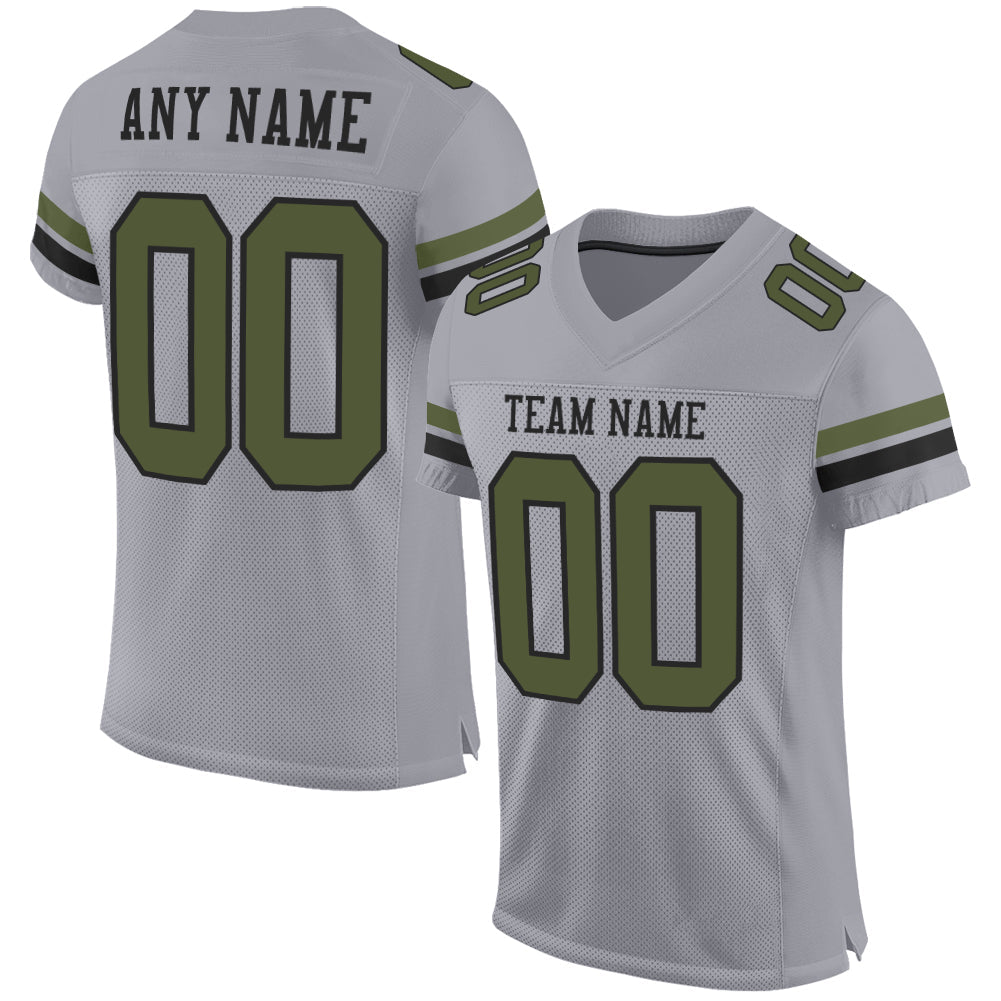 Custom Gray Olive-Black Mesh Authentic Football Jersey - Main View