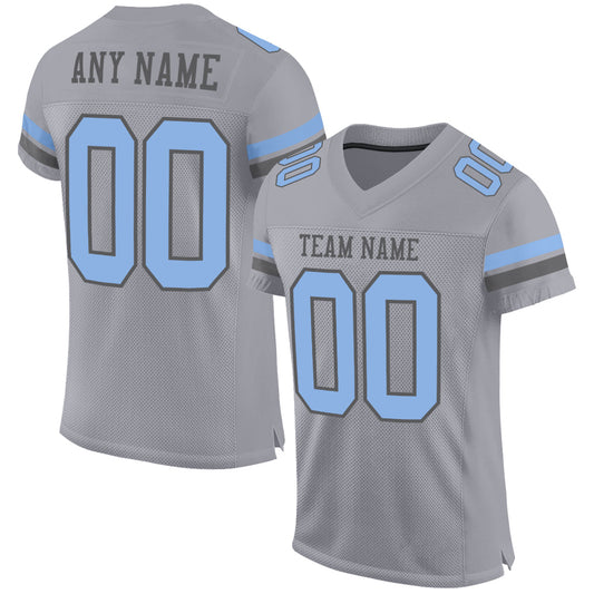 Custom Gray Light Blue-Steel Gray Mesh Authentic Football Jersey - Main View