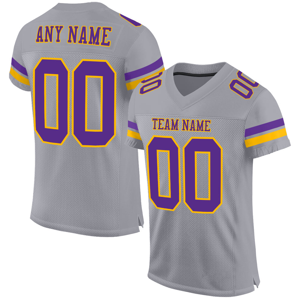 Custom Gray Purple-Gold Mesh Authentic Football Jersey - Main View