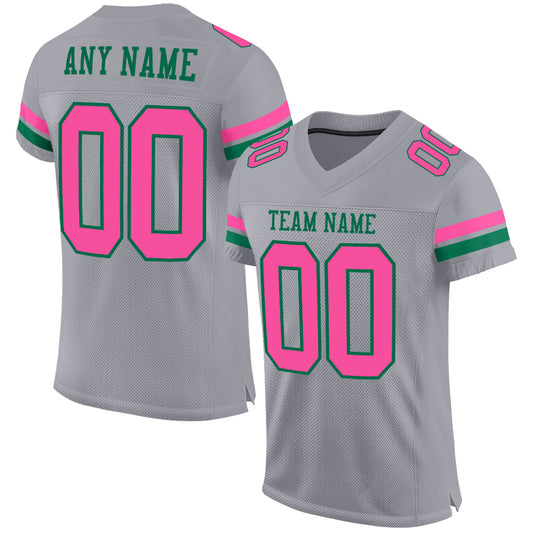 Custom Gray Pink-Kelly Green Mesh Authentic Football Jersey - Main View