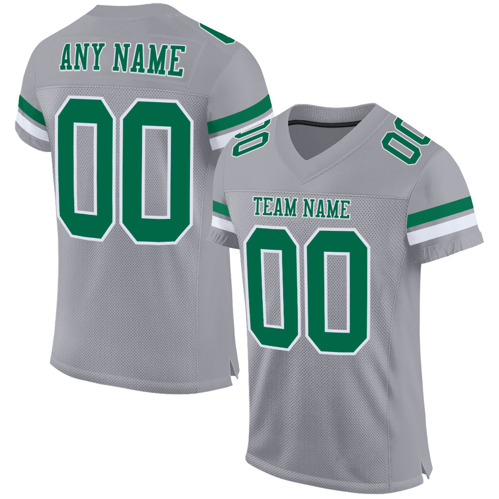 Custom Gray Kelly Green-White Mesh Authentic Football Jersey - Main View