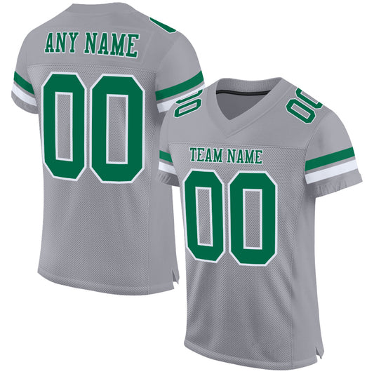 Custom Gray Kelly Green-White Mesh Authentic Football Jersey - Main View