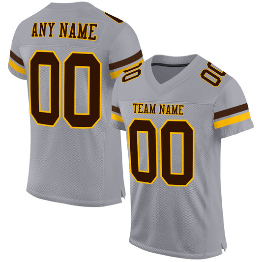 Custom Gray Brown-Gold Mesh Authentic Football Jersey - Main View