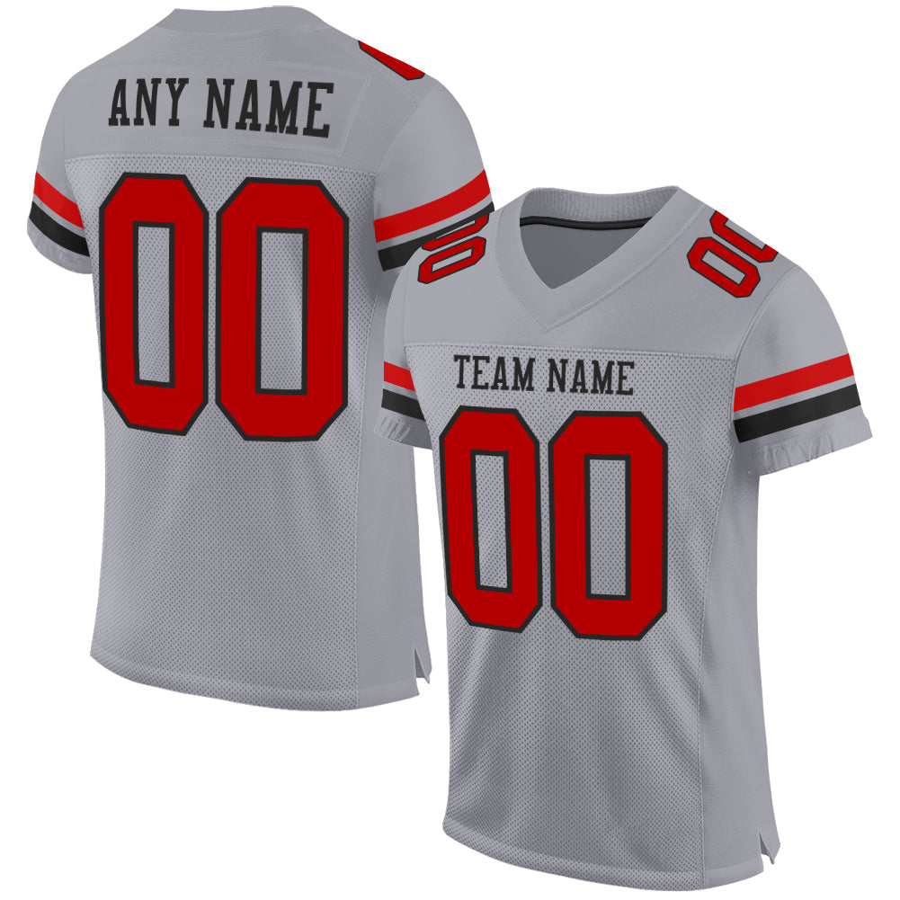 Custom Gray Red-Black Mesh Authentic Football Jersey - Main View