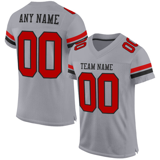 Custom Gray Red-Black Mesh Authentic Football Jersey - Main View