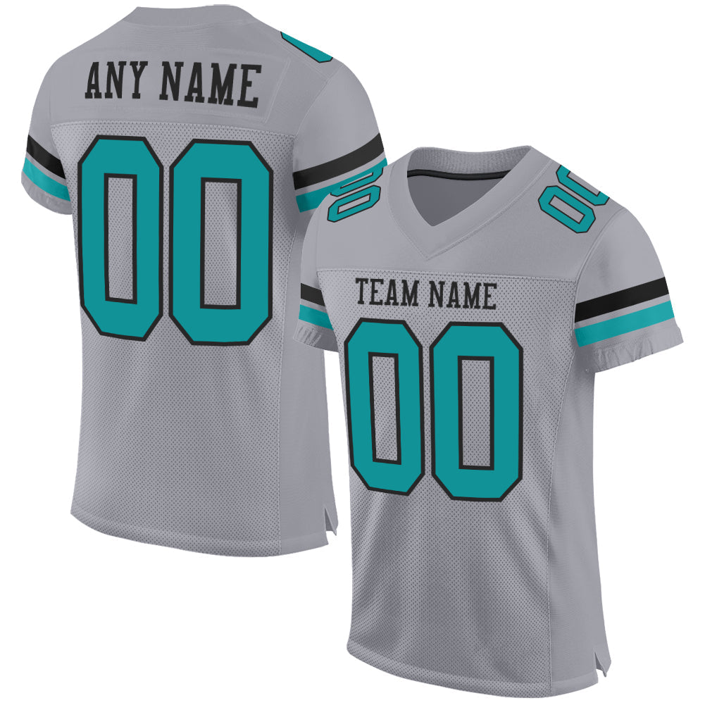Custom Gray Teal-Black Mesh Authentic Football Jersey - Main View