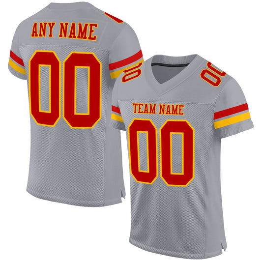 Custom Gray Red-Gold Mesh Authentic Football Jersey - Main View