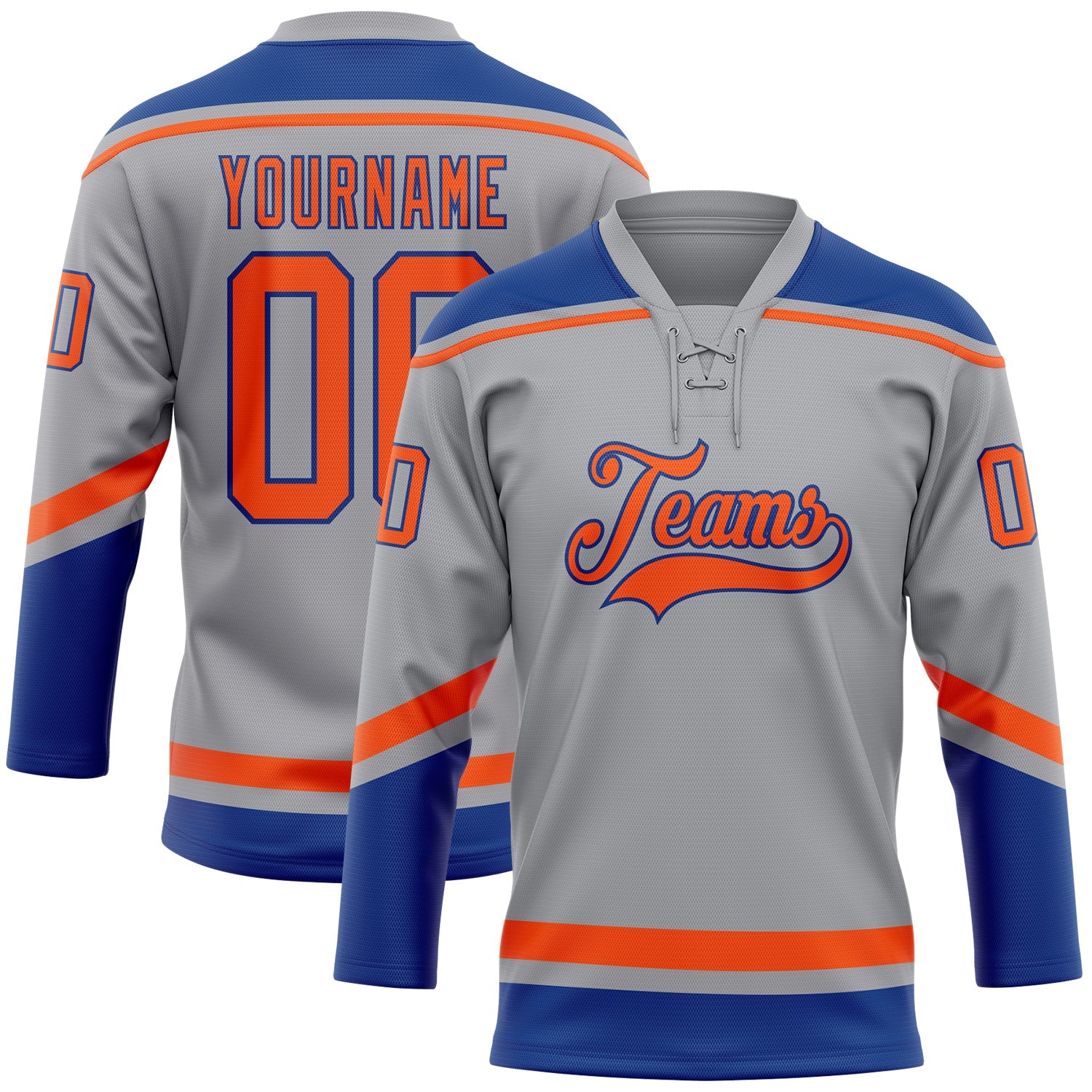 Custom Gray Orange-Royal Hockey Lace Neck Jersey - Main View