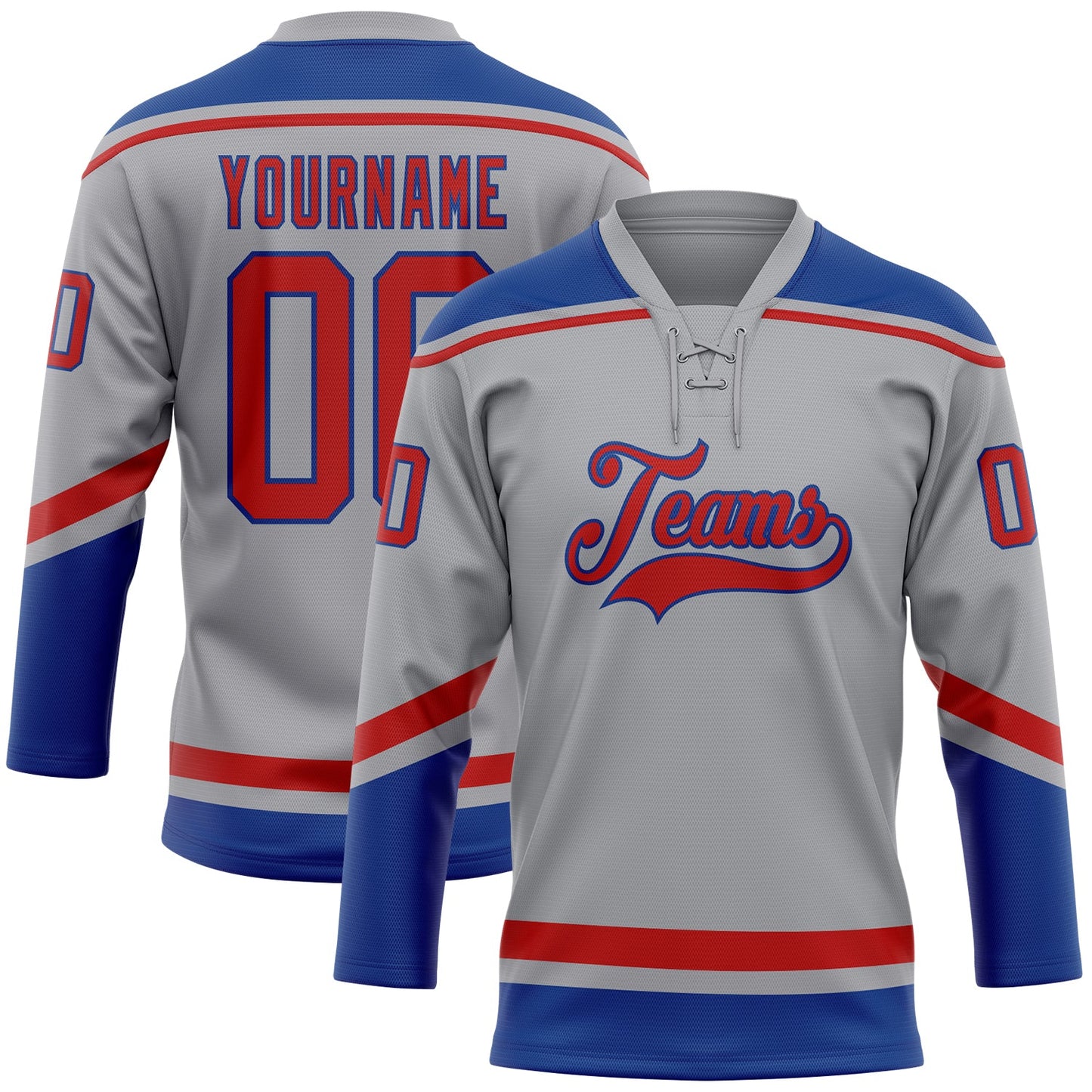 Custom Gray Red-Royal Hockey Lace Neck Jersey - Main View