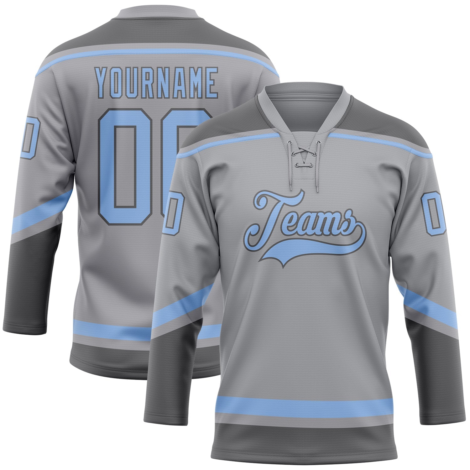 Custom Gray Light Blue-Steel Gray Hockey Lace Neck Jersey - Main View
