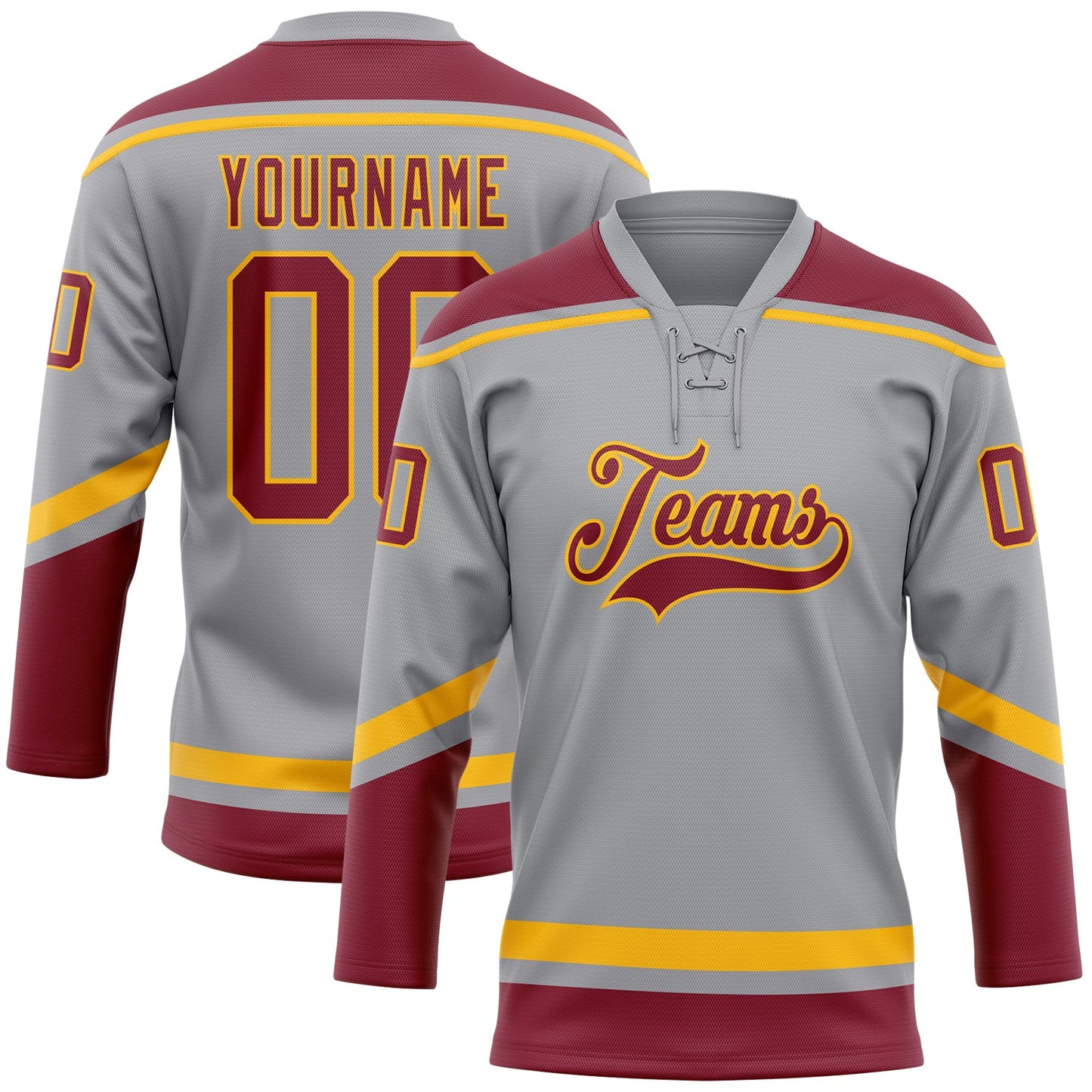 Custom Gray Crimson-Gold Hockey Lace Neck Jersey - Main View