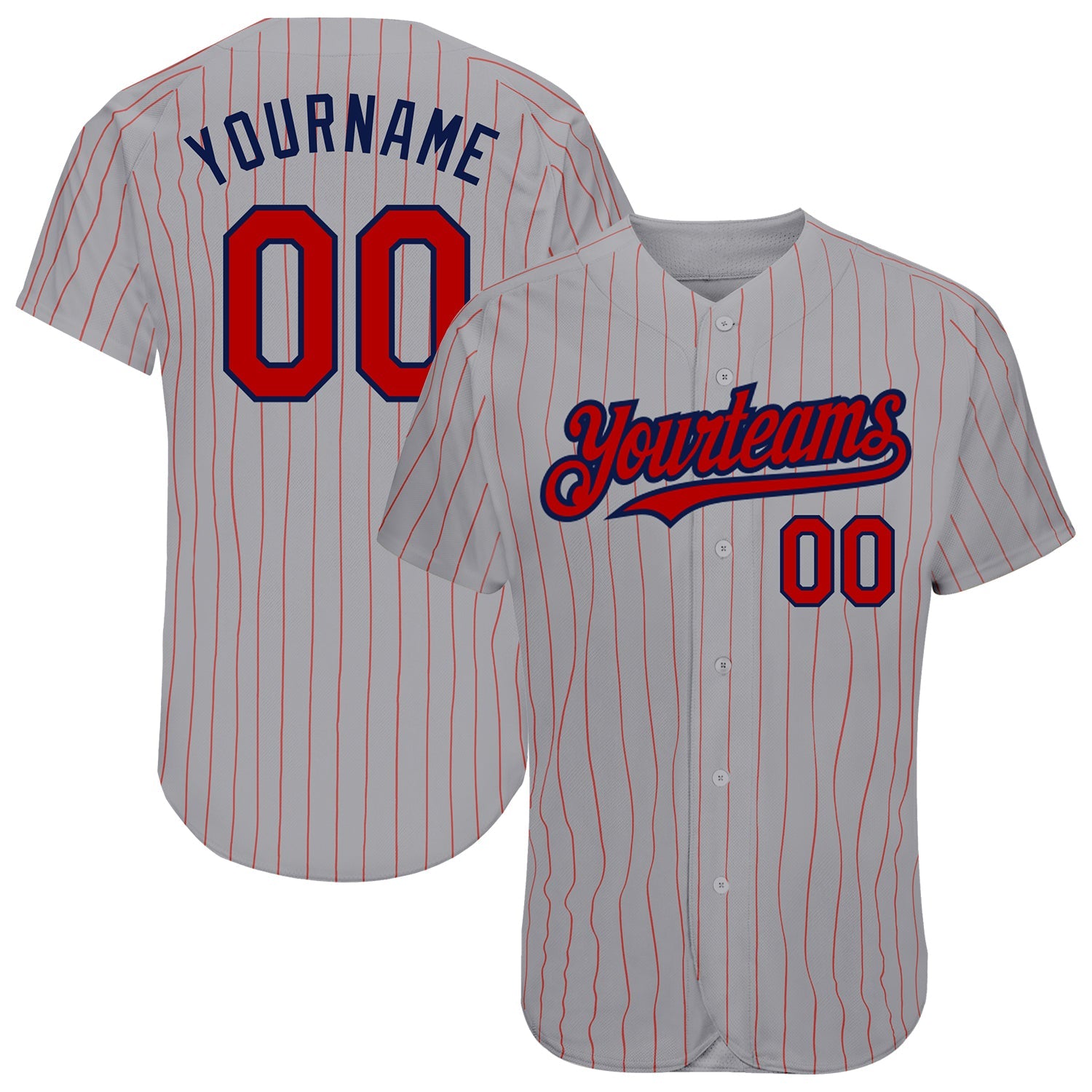 Custom Gray Red Pinstripe Navy Authentic Baseball Jersey - Main View
