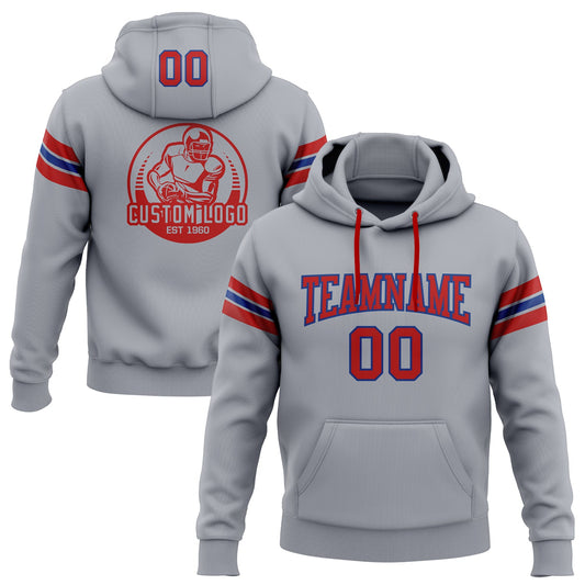 Custom Stitched Gray Red-Royal Football Pullover Sweatshirt Hoodie - Main View
