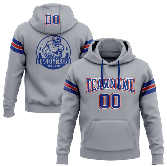 Custom Stitched Gray Royal-Red Football Pullover Sweatshirt Hoodie - Main View