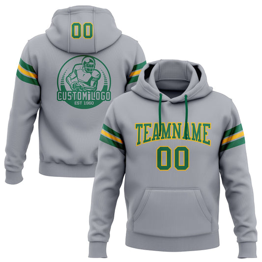 Custom Stitched Gray Kelly Green-Gold Football Pullover Sweatshirt Hoodie - Main View