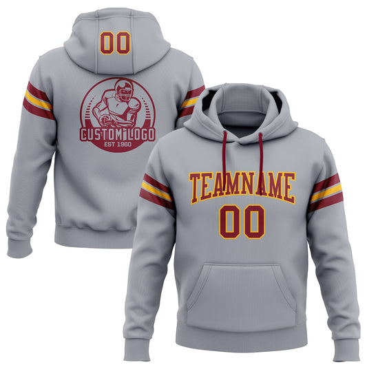 Custom Stitched Gray Crimson-Gold Football Pullover Sweatshirt Hoodie - Main View