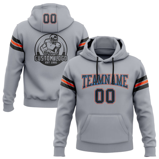 Custom Stitched Gray Black Powder Blue-Orange Football Pullover Sweatshirt Hoodie - Main View