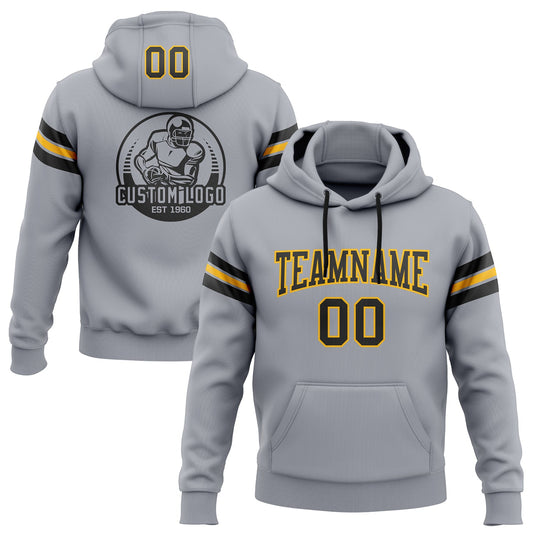 Custom Stitched Gray Black-Gold Football Pullover Sweatshirt Hoodie - Main View
