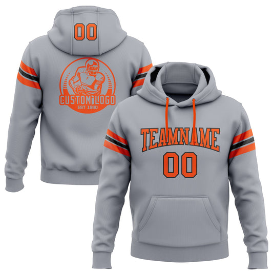 Custom Stitched Gray Orange-Black Football Pullover Sweatshirt Hoodie - Main View
