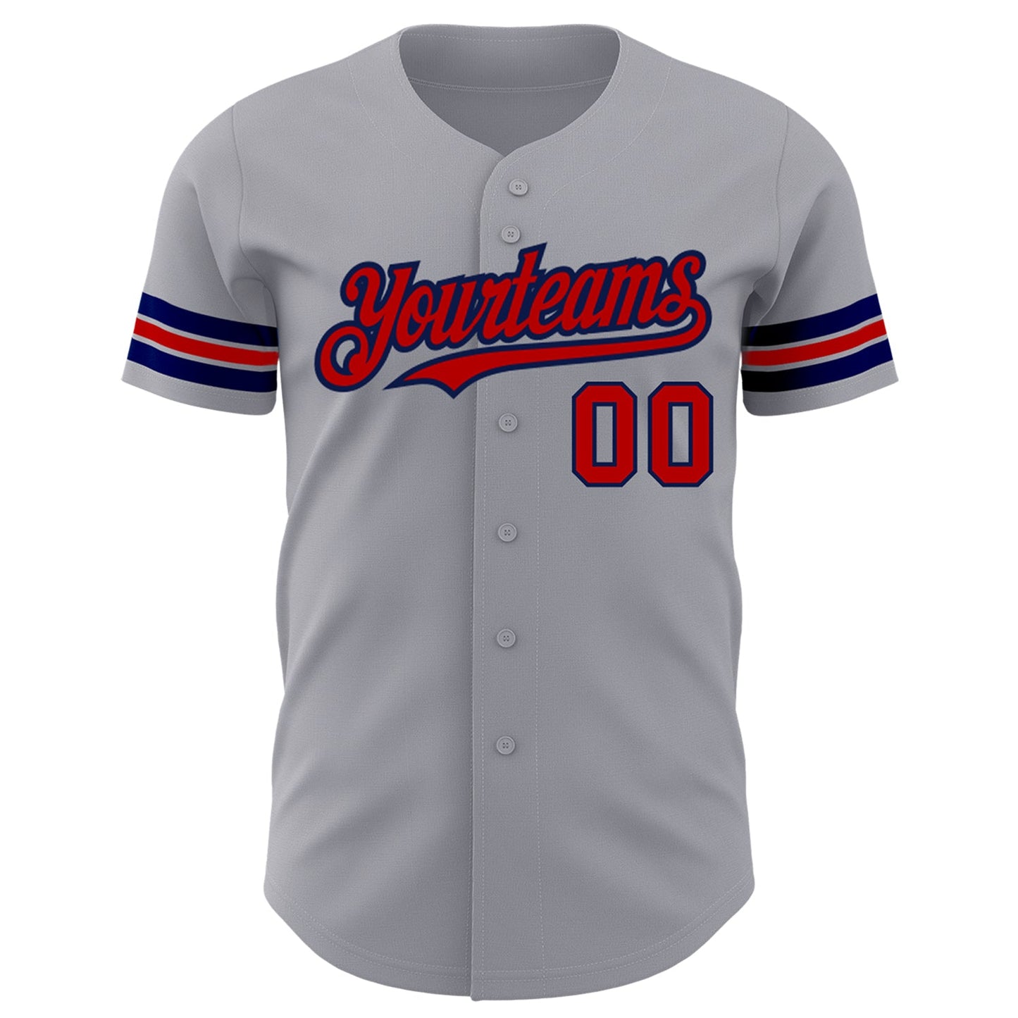 Custom Gray Red-Navy Authentic Baseball Jersey view 2