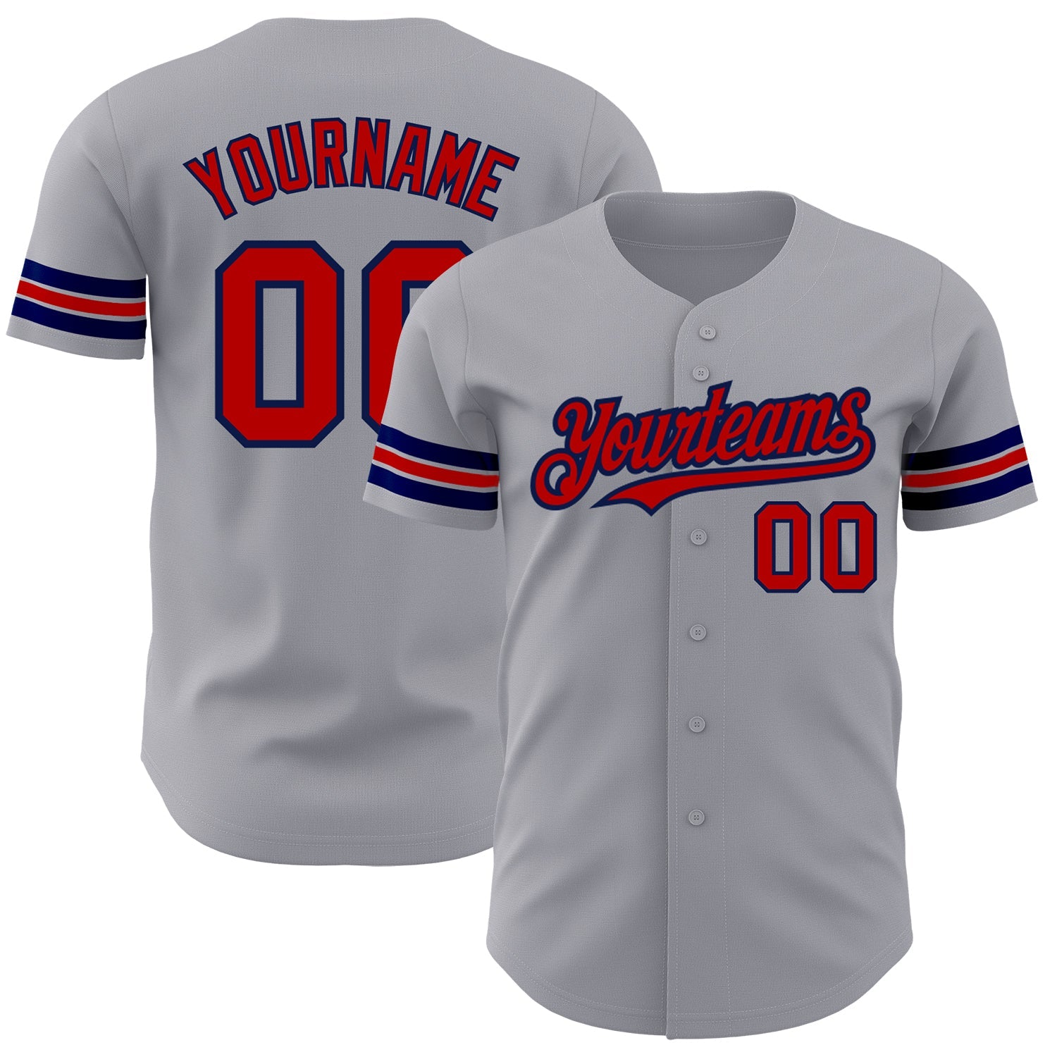 Custom Gray Red-Navy Authentic Baseball Jersey - Main View