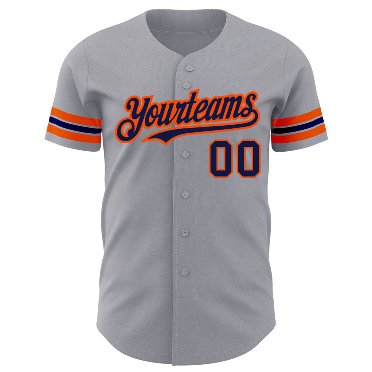 Custom Gray Navy-Orange Authentic Baseball Jersey view 2
