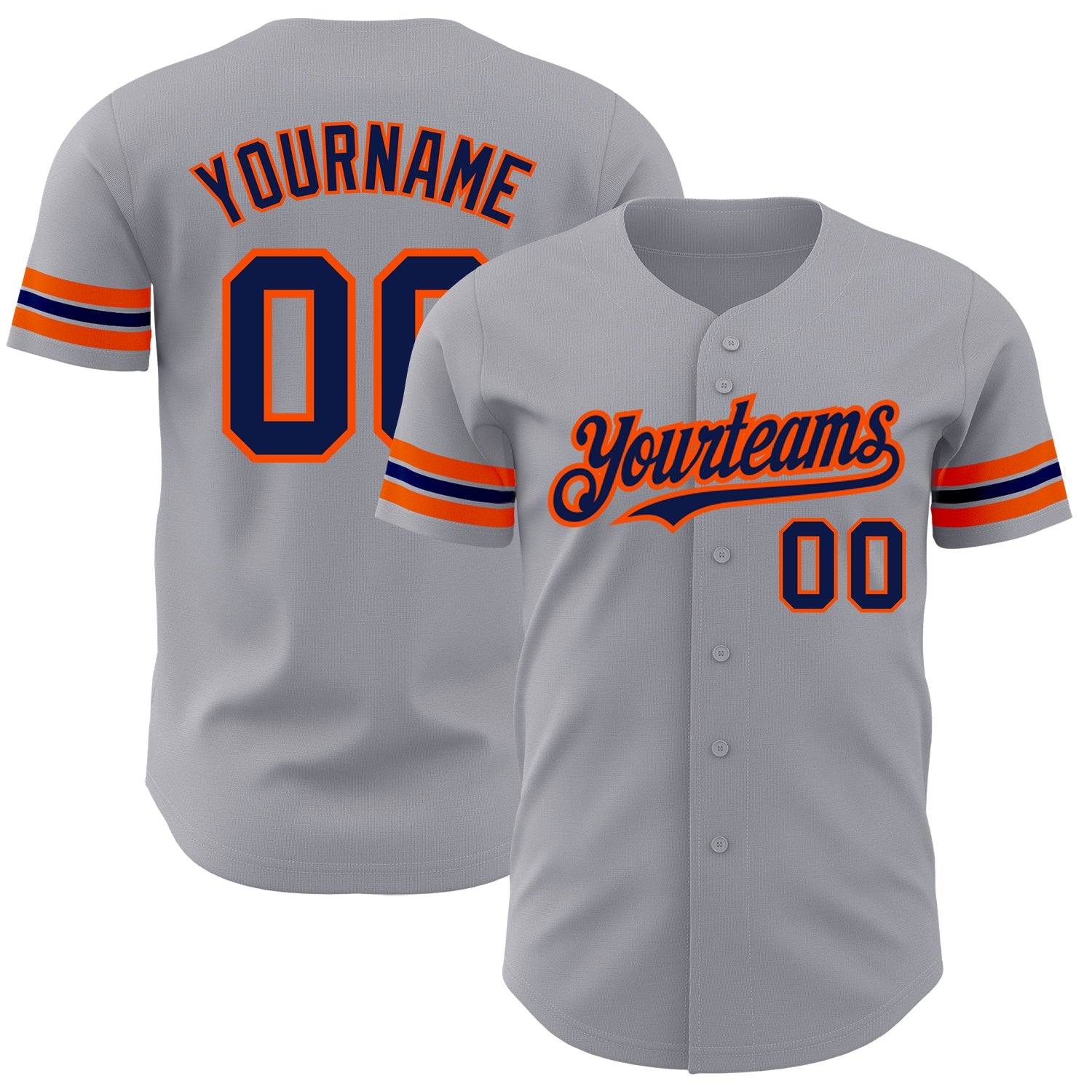 Custom Gray Navy-Orange Authentic Baseball Jersey - Main View