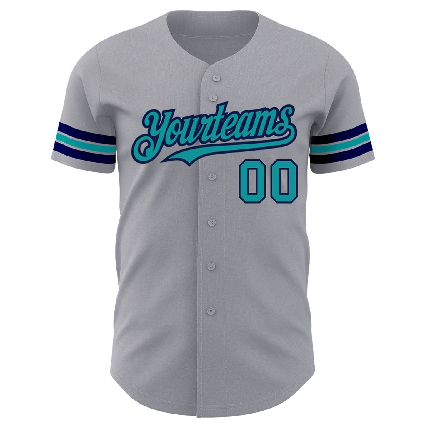 Custom Gray Teal-Navy Authentic Baseball Jersey view 2