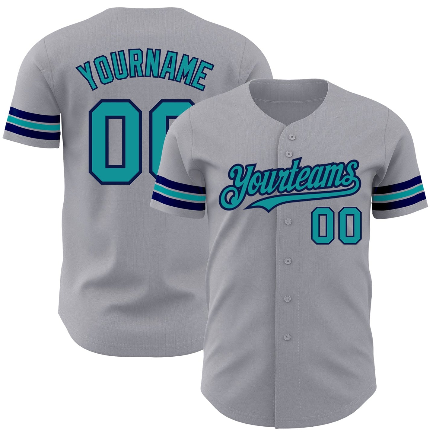 Custom Gray Teal-Navy Authentic Baseball Jersey - Main View