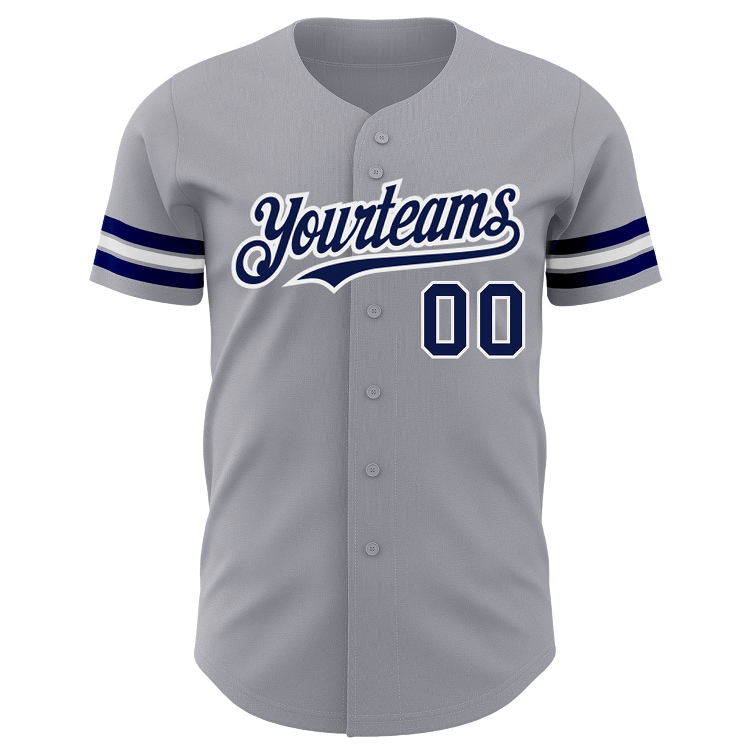 Custom Gray Navy-White Authentic Baseball Jersey view 2