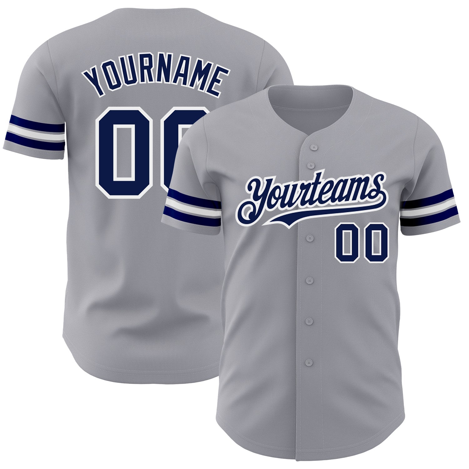 Custom Gray Navy-White Authentic Baseball Jersey - Main View