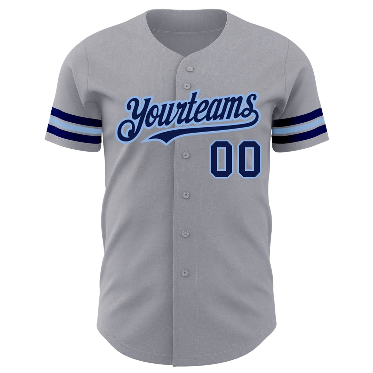 Custom Gray Navy-Light Blue Authentic Baseball Jersey view 2