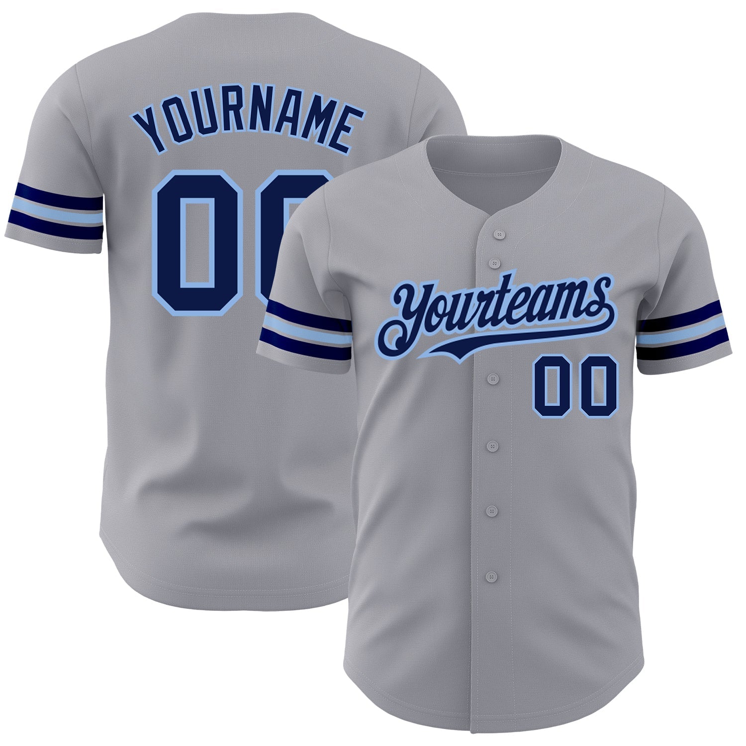 Custom Gray Navy-Light Blue Authentic Baseball Jersey - Main View
