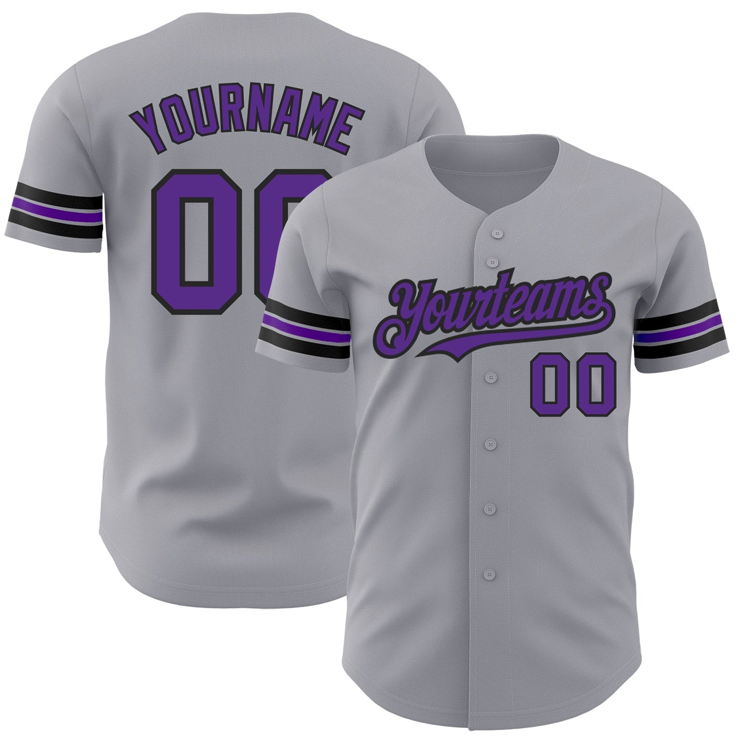 Custom Gray Purple-Black Authentic Baseball Jersey - Main View