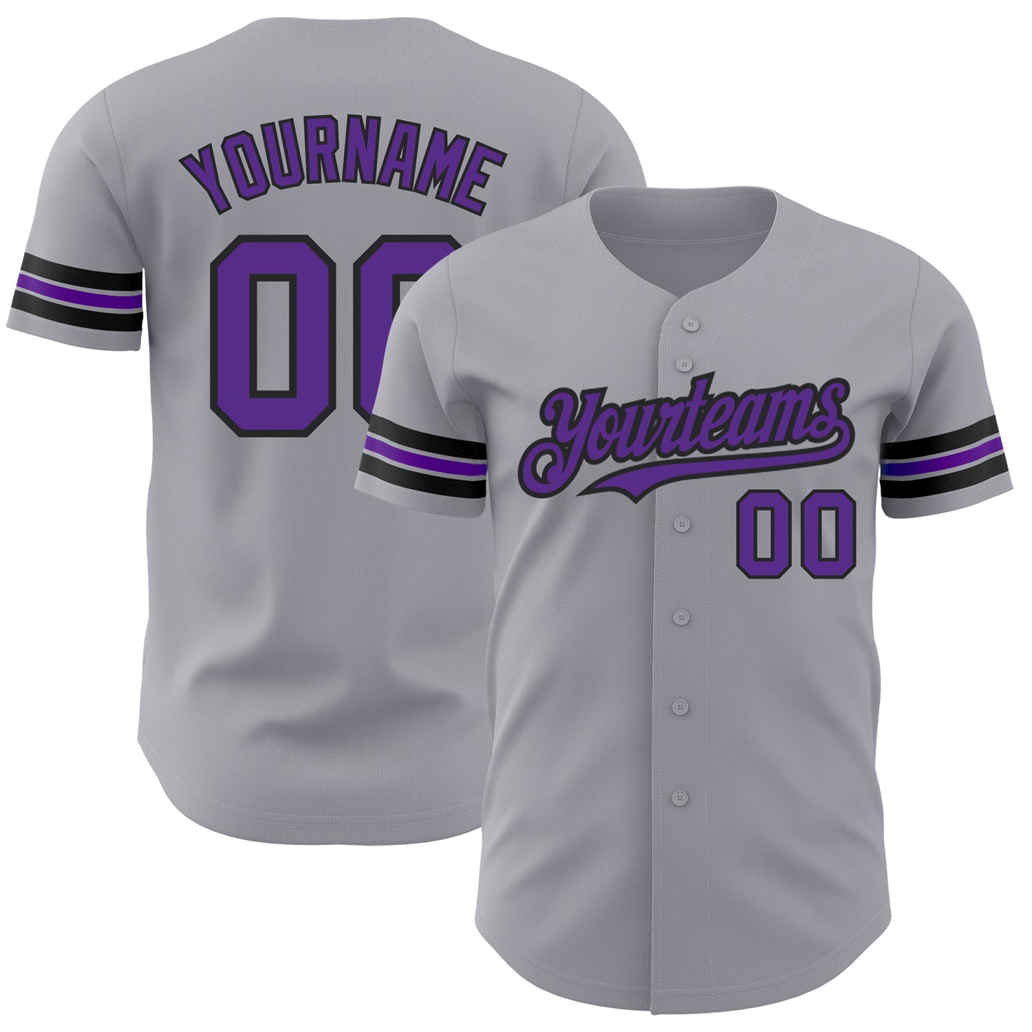 Custom Gray Purple-Black Authentic Baseball Jersey - Main View